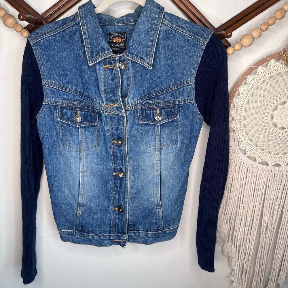 Vintage Y2K Route 66 Denim Knit Jacket